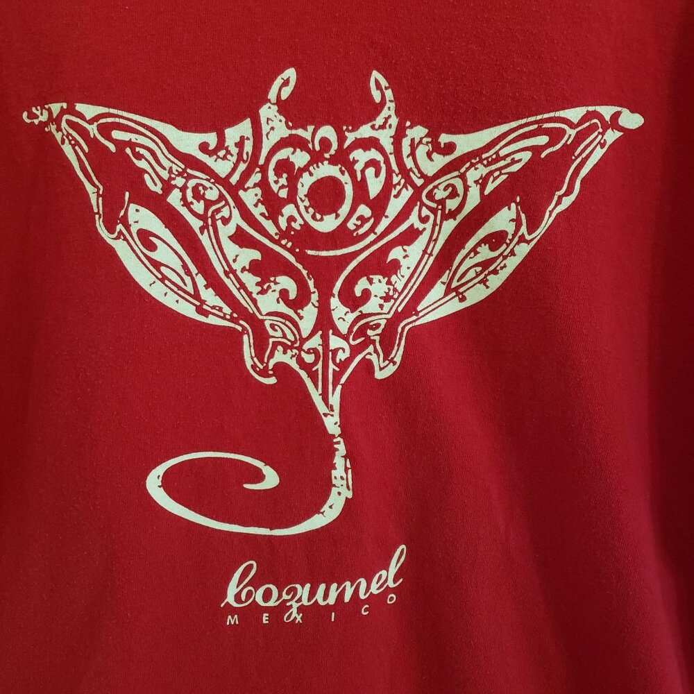 Cozumel Mexico T-Shirt Mens XL Red Cotton Stingray Graphic Souvenir Yazbek - Picture 2 of 5